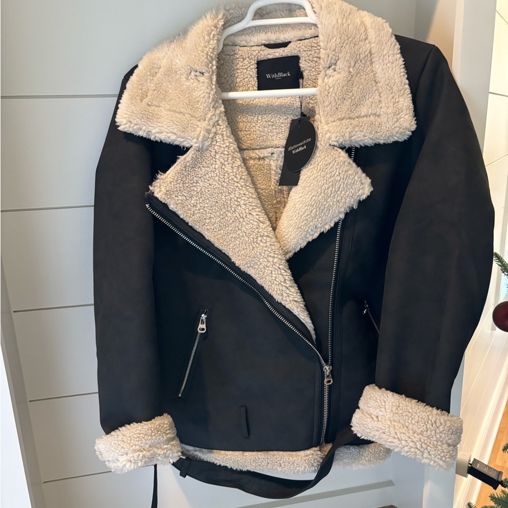 With Black aviator jacket